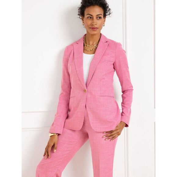 Talbots Plus Women Pink Twill 100% Linen Single Button Lined Blazer size 20W - Picture 1 of 9